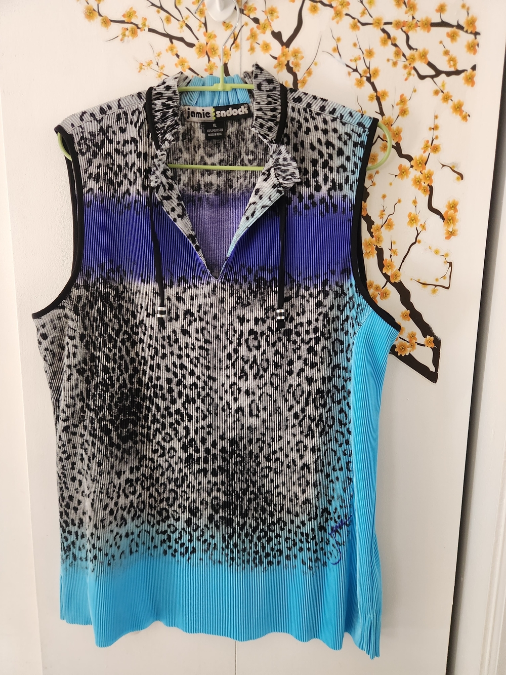 jamie sadock Black, Blue and Aqua Animal Print Sleeveless Polo Tank Top